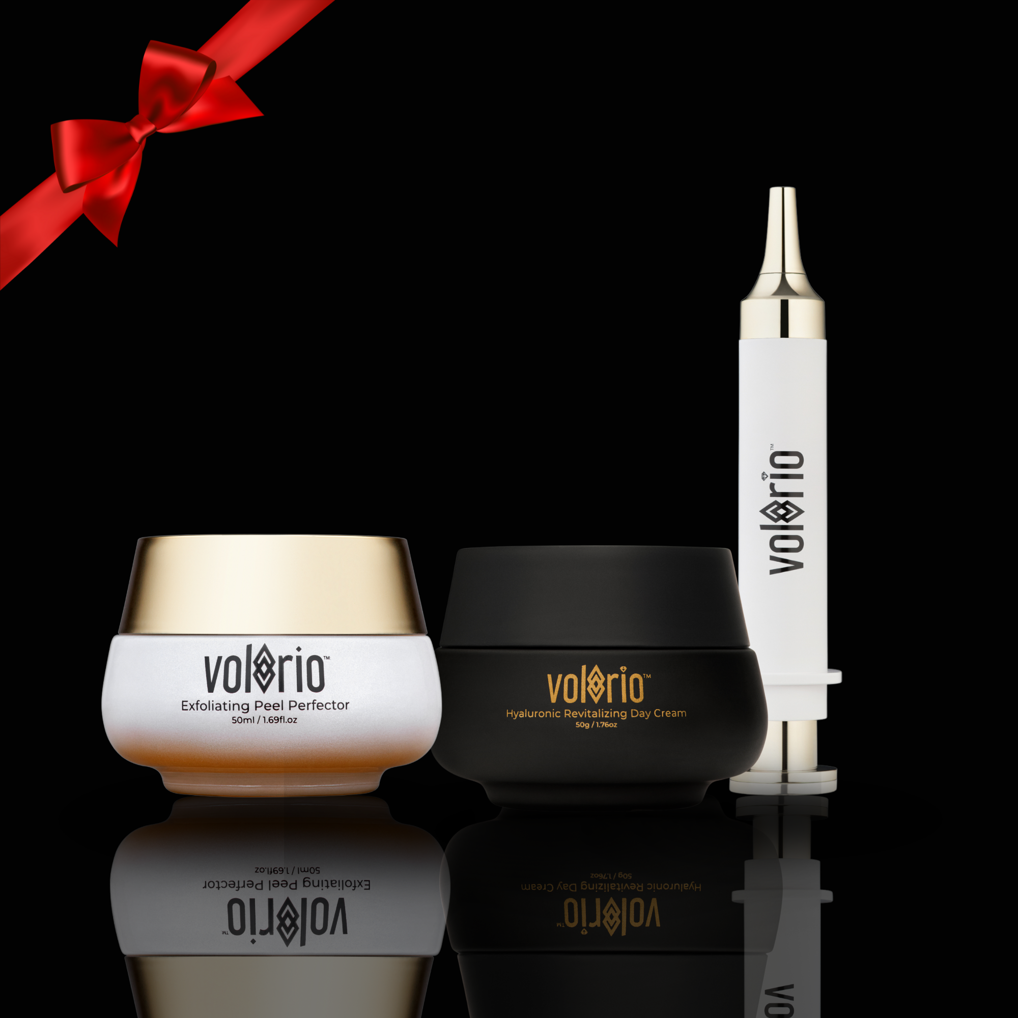 Hyaluronic Revitalizing Cream, Exfoliating Peel Perfector and Anti-Aging Power Syringe
