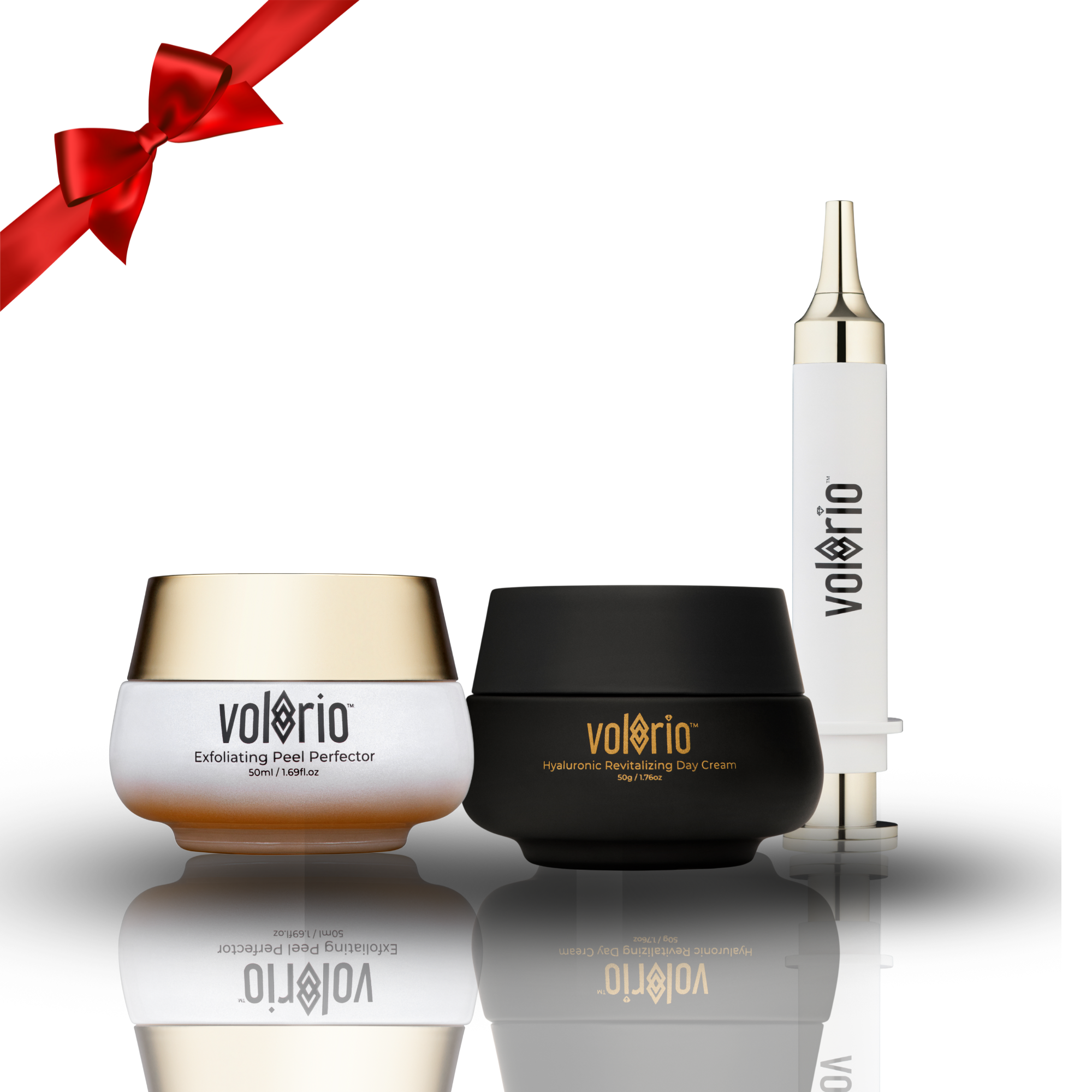 Hyaluronic Revitalizing Cream, Exfoliating Peel Perfector and Anti-Aging Power Syringe
